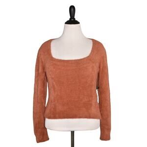 ASTR THE LABEL NEW $59 Fuzzy‎ Crop Square Neck Sweater in Rust XL